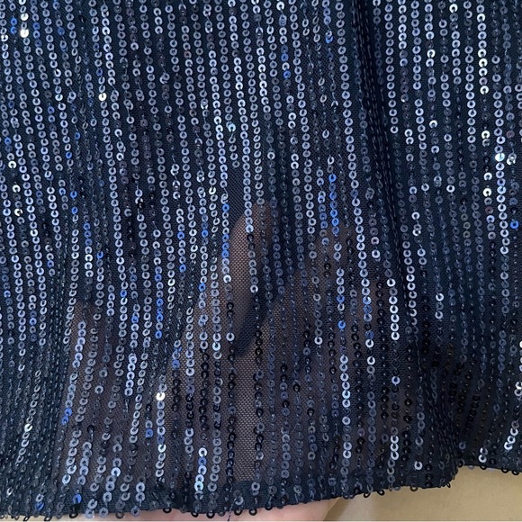 Chi Chi London Navy Blue Sequin Shift Dress Mock Neck Special Occasion Size 10 - Picture 16 of 16